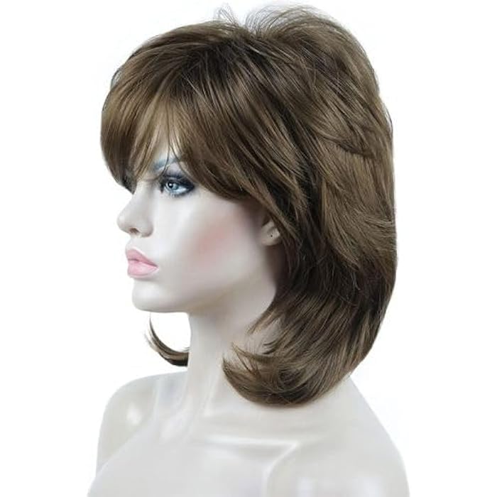DILLARDS Layered Medium Length Wig, Brown Ash Colour, Shoulder Length With Side Swept Bangs - Image 2